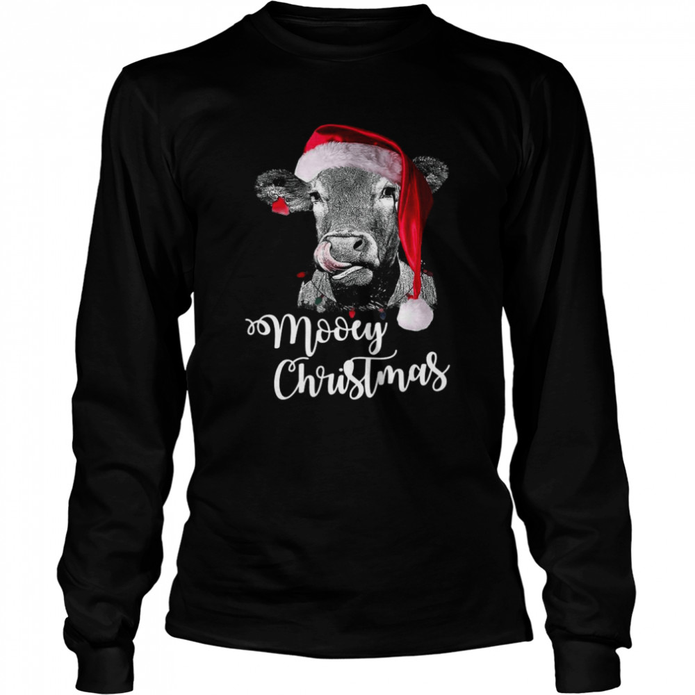 Mooey Christmas Fun Heifer Santa Xmas Light Cow Farmer Lover  Long Sleeved T-Shirt