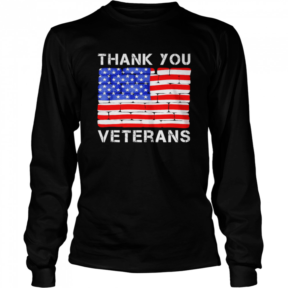 Thank You Veterans Veteran Day American Flag Long Sleeved T Shirt