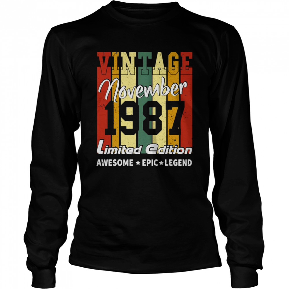 Vintage Limited Edition Birthday Decoration November 1987 Long Sleeved T Shirt