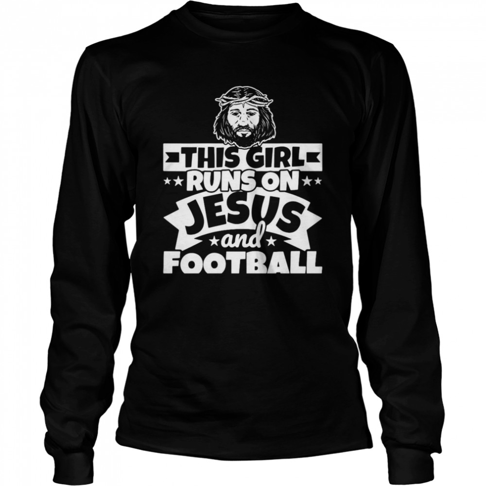 Womens Girl Runs On Jesus And Football T Shirt Long Sleeved T Shirt