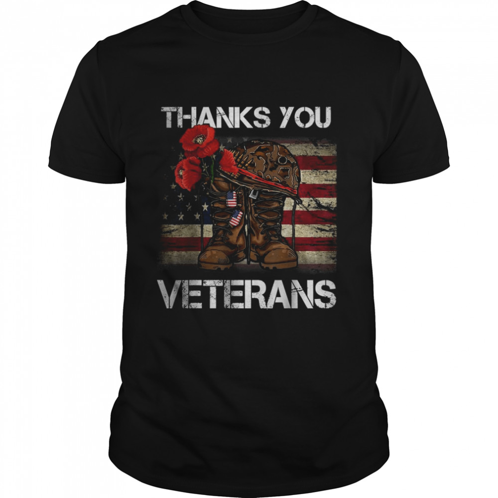 Thank You Veteran Combat Boots Poppy Flower Veteran Day 2021 T- Classic Men's T-shirt