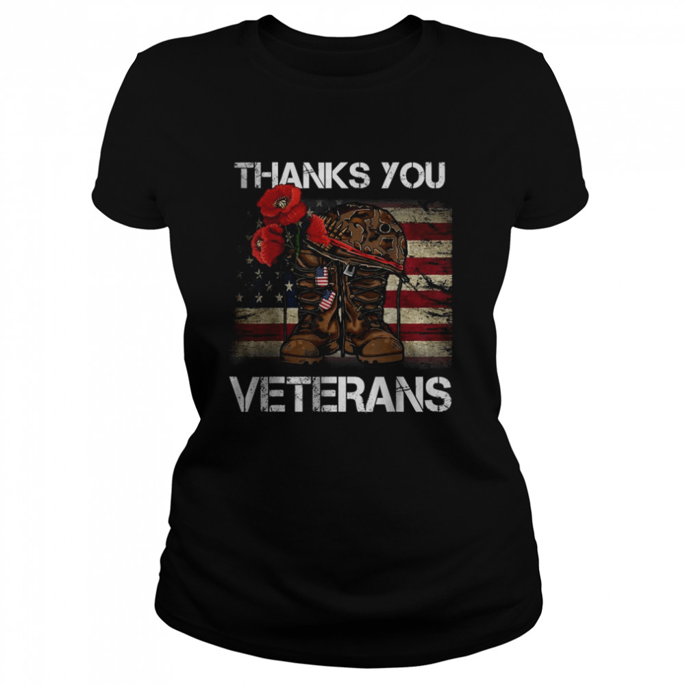 Thank You Veteran Combat Boots Poppy Flower Veteran Day 2021 T- Classic Women's T-shirt