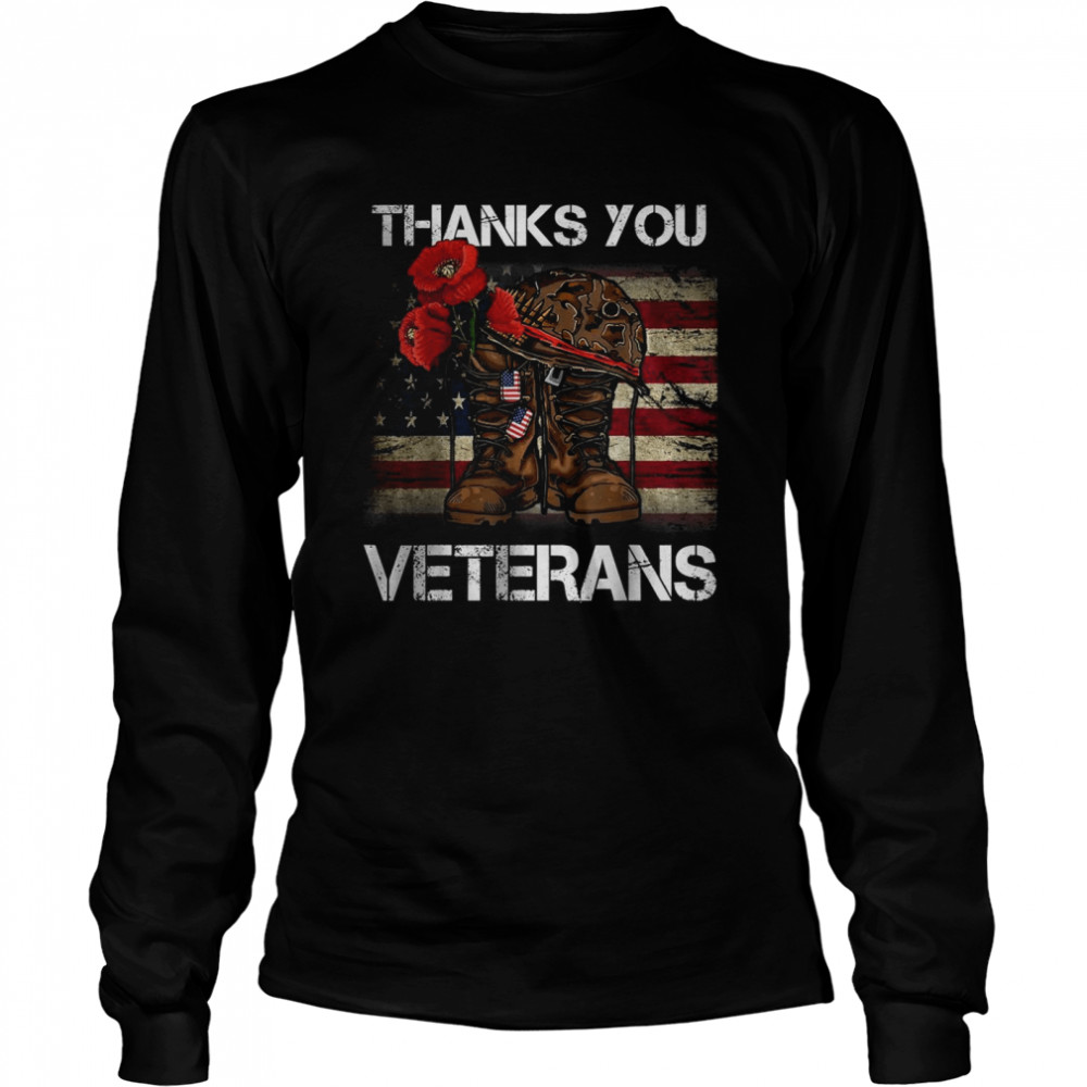 Thank You Veteran Combat Boots Poppy Flower Veteran Day 2021 T- Long Sleeved T-Shirt