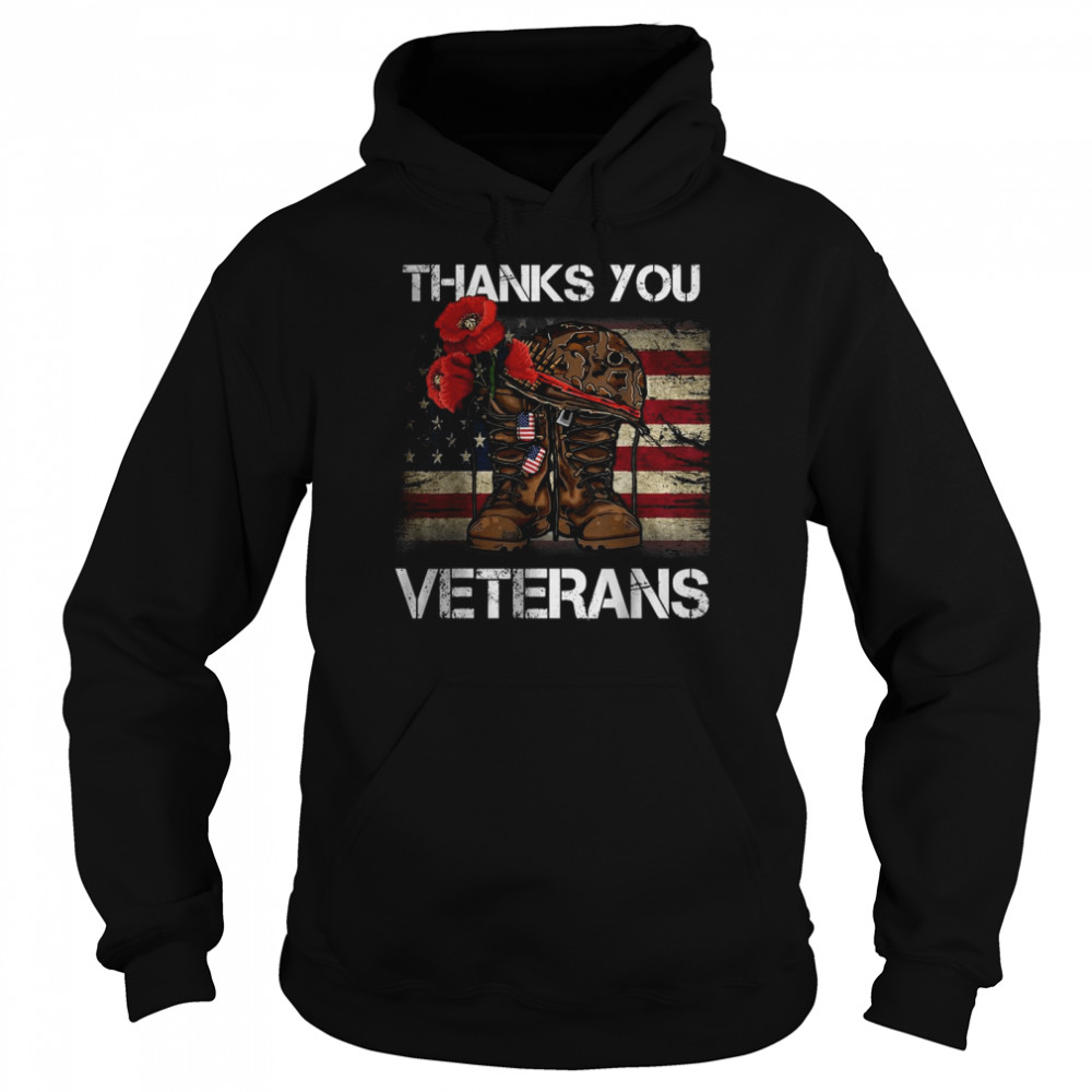 Thank You Veteran Combat Boots Poppy Flower Veteran Day 2021 T Unisex Hoodie