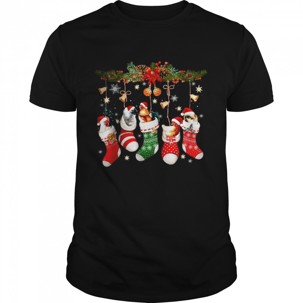 Chickens In Christmas Sock Santa Hat Xmas Chicken Lover T- Classic Men's T-shirt