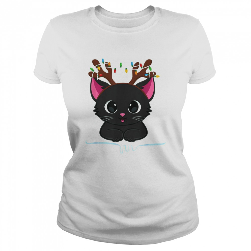 Christmas Black Cat Reindeer Antlers Catmas Classic Womens T Shirt