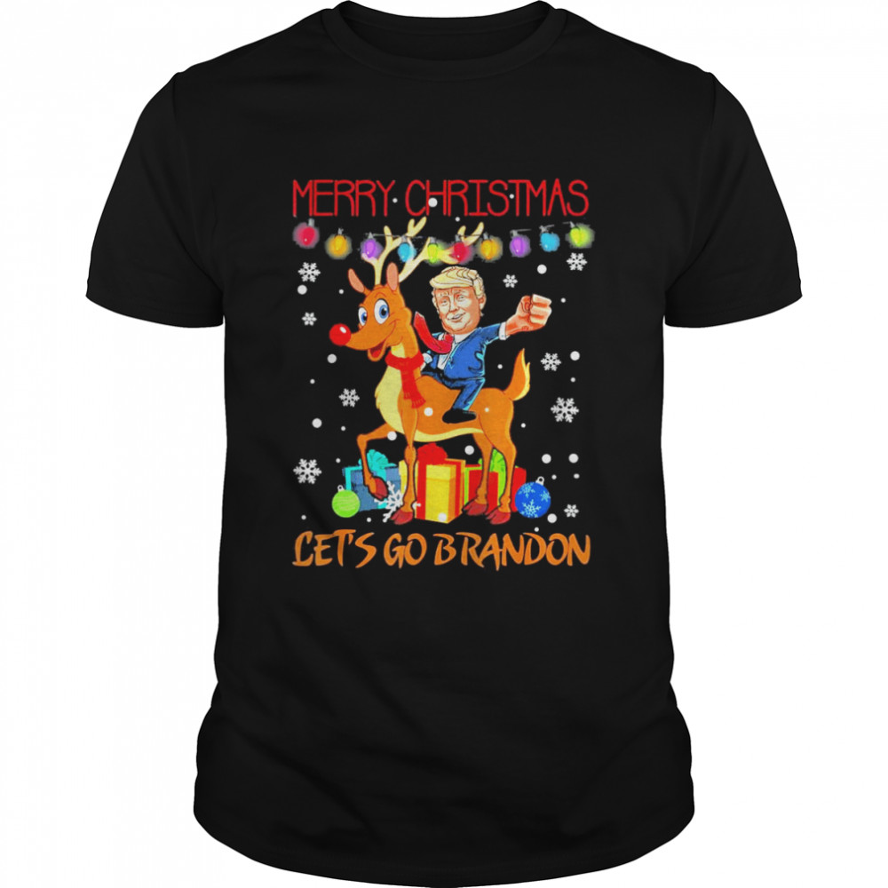 Let’s Go Brandon Merry Christmas Trump Riding Reindeer T- Classic Men's T-shirt