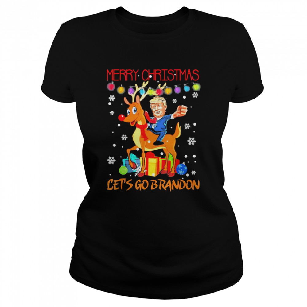 Let’s Go Brandon Merry Christmas Trump Riding Reindeer T- Classic Women'S T-Shirt