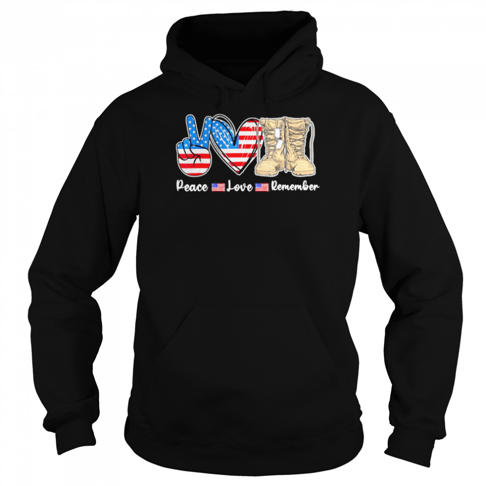 Peace Love Remember Combat Boots Veteran Day Usa Flag T Unisex Hoodie