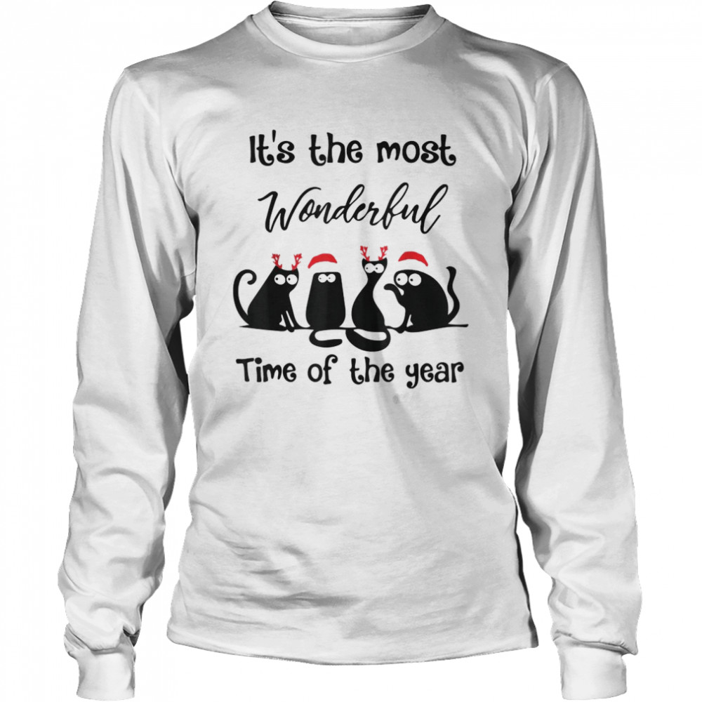 Santa Cat It’s The Most Wonderful Time Of The Year Chirstmas Shirt Long Sleeved T-Shirt