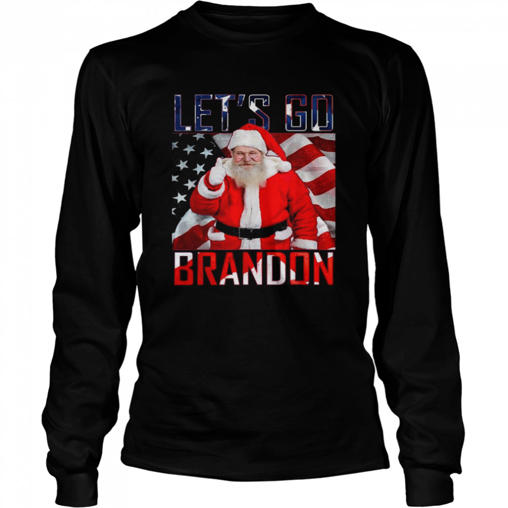 Santa Claus Good Lets Go Brandon American Flag Christmas Shirt Long Sleeved T Shirt