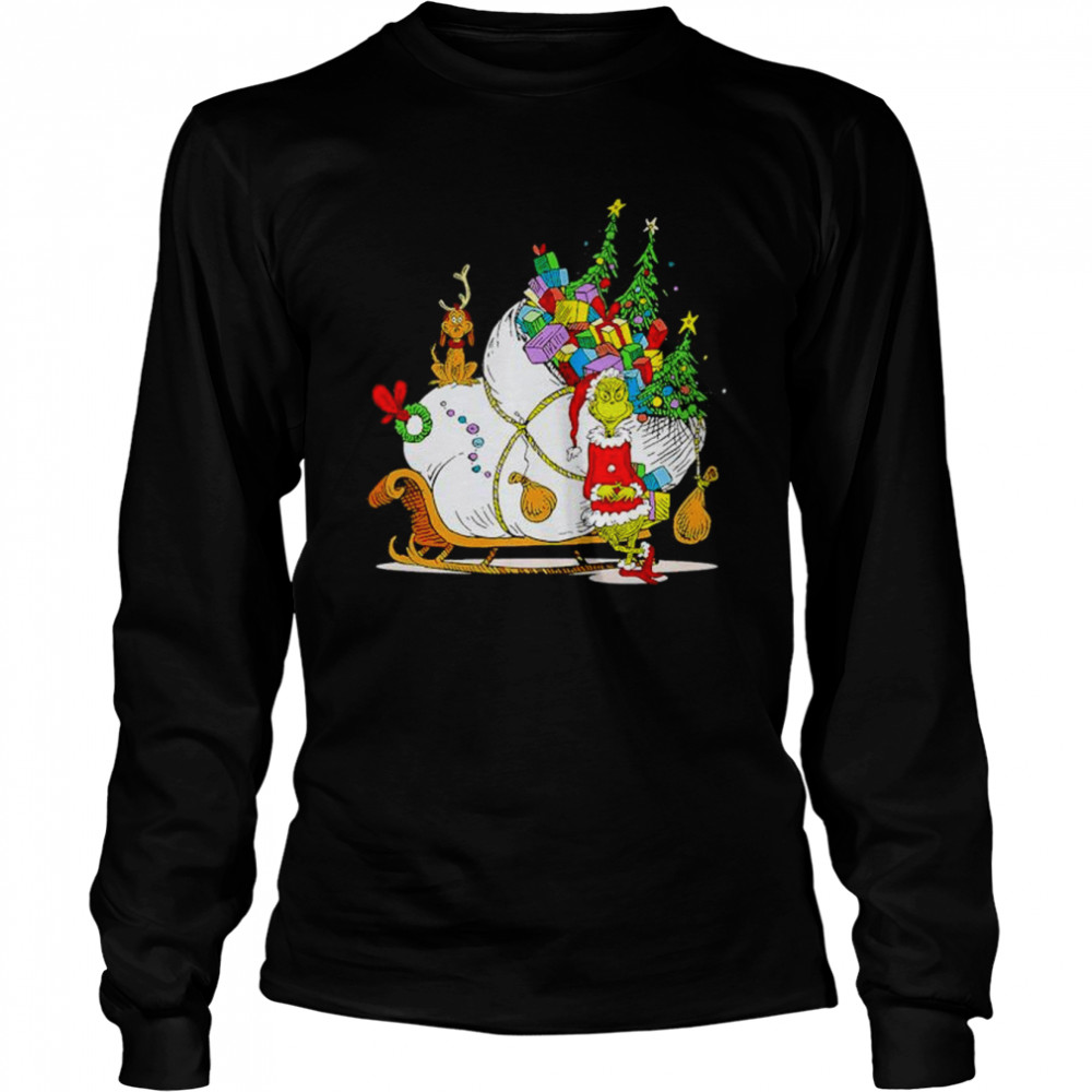 Santa Grinch And Dr Seuss Merry Christmas Tree Shirt Long Sleeved T-Shirt