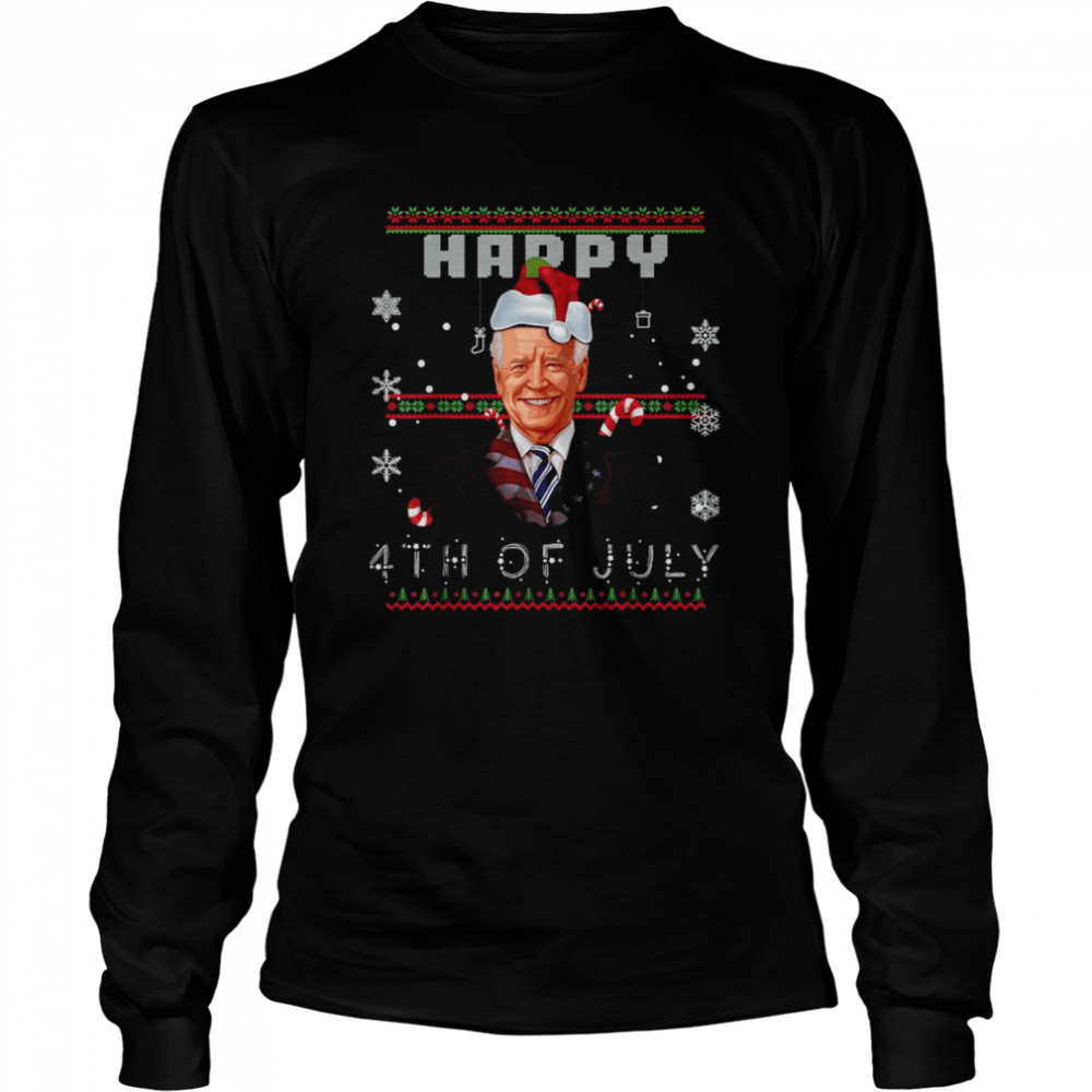 Santa Joe Biden Happy 4Th Of July Ugly Christmas Shirt Long Sleeved T Shirt