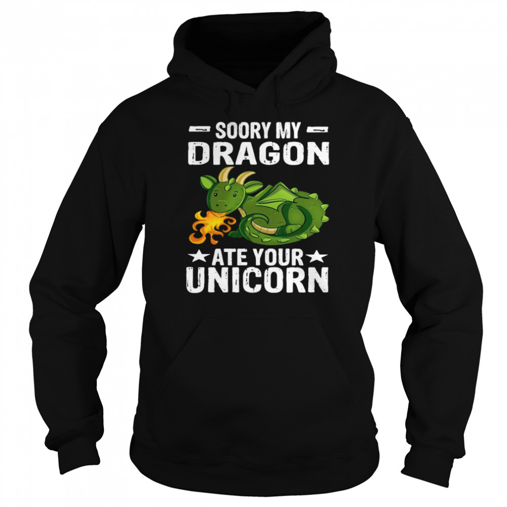 Soory My Dragon Ate Your Unicorn Dragon Lizard Mythical  Unisex Hoodie