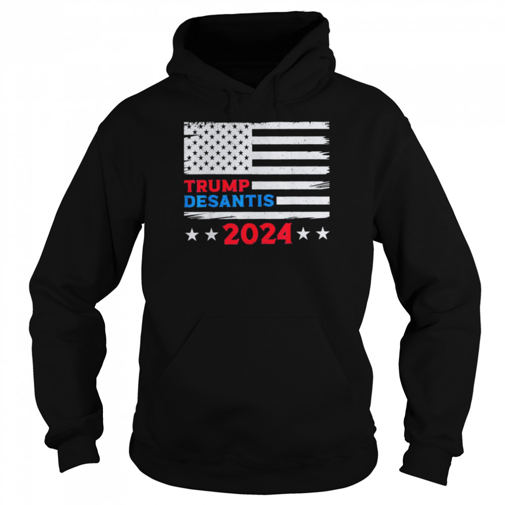 Trump Desantis 2024 American Flag T- Unisex Hoodie