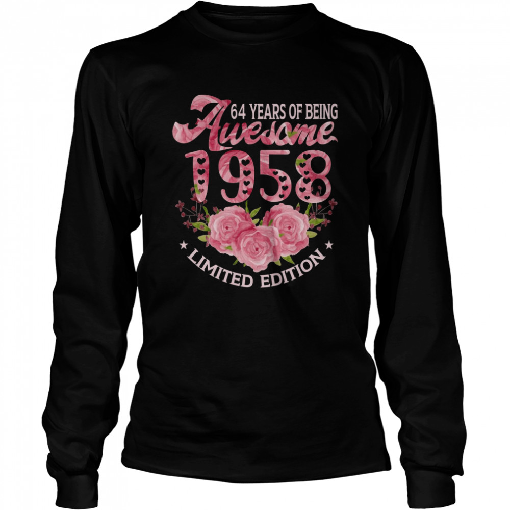 64 Year Old Pink Vintage 1958 Bday 64Th Birthday Long Sleeved T Shirt