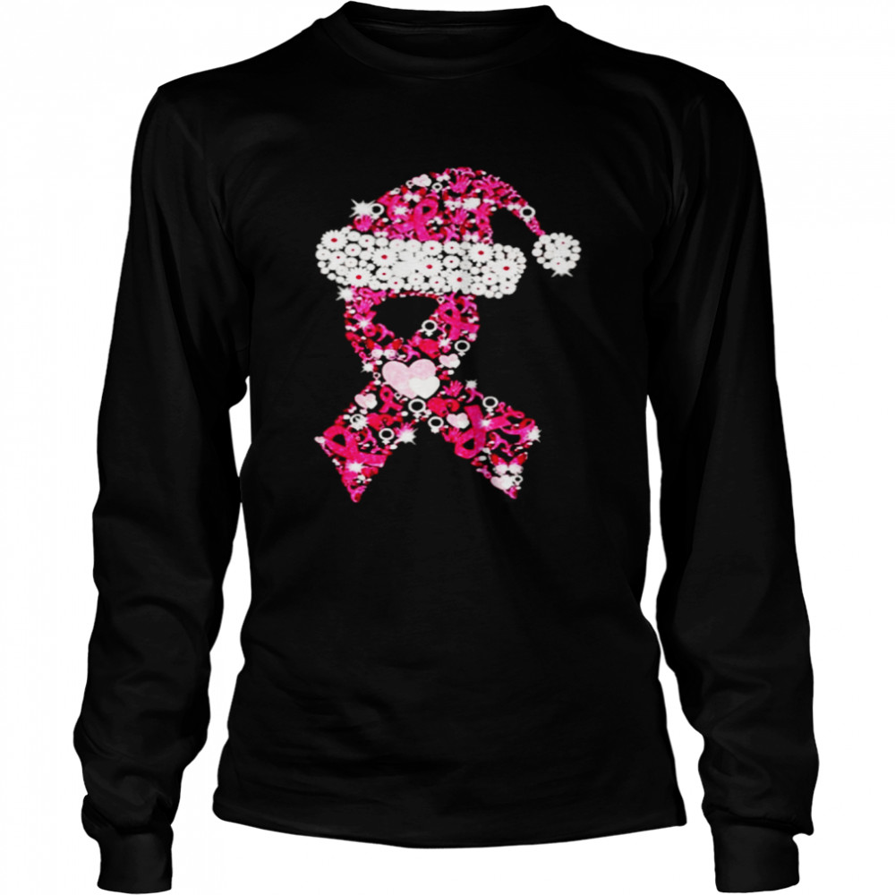 Breast Cancer Ribbon Shape Christmas Shirt Long Sleeved T Shirt