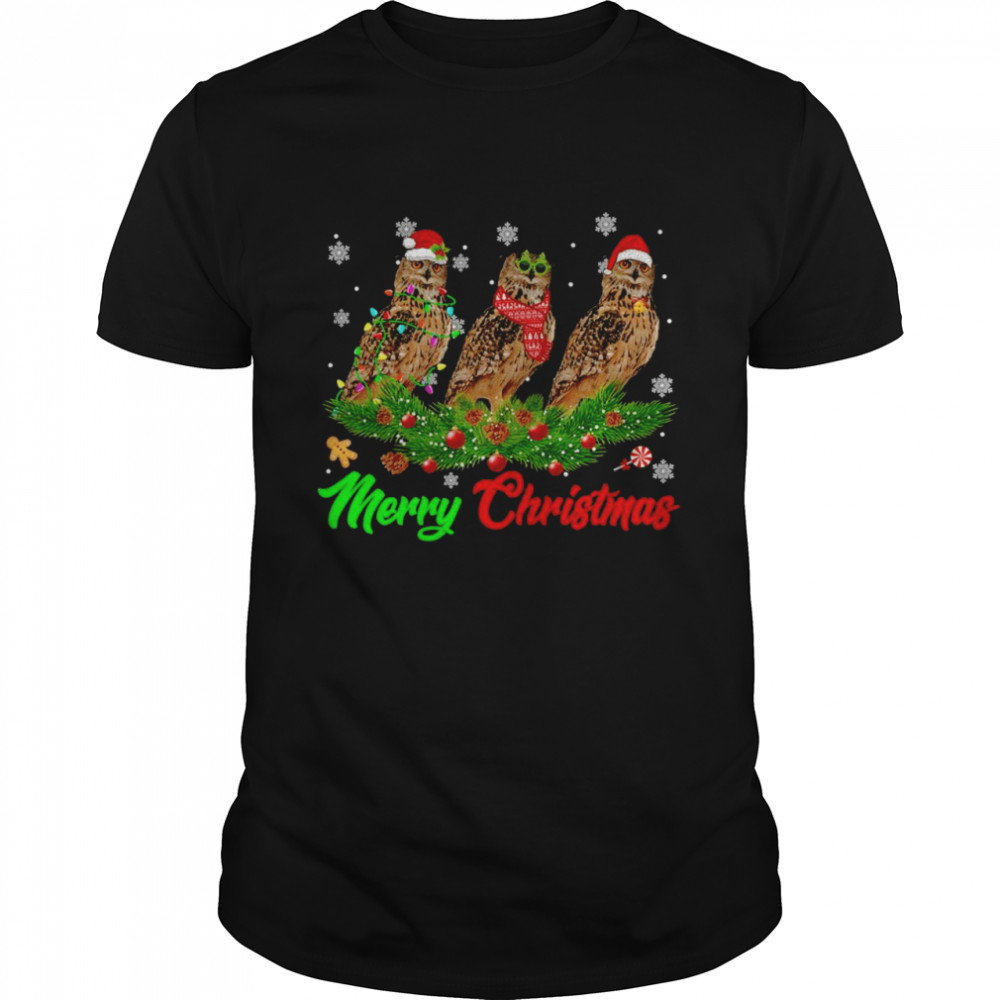 Christmas Pajama Owl Hat Santa Xmas Lights  Classic Men's T-shirt