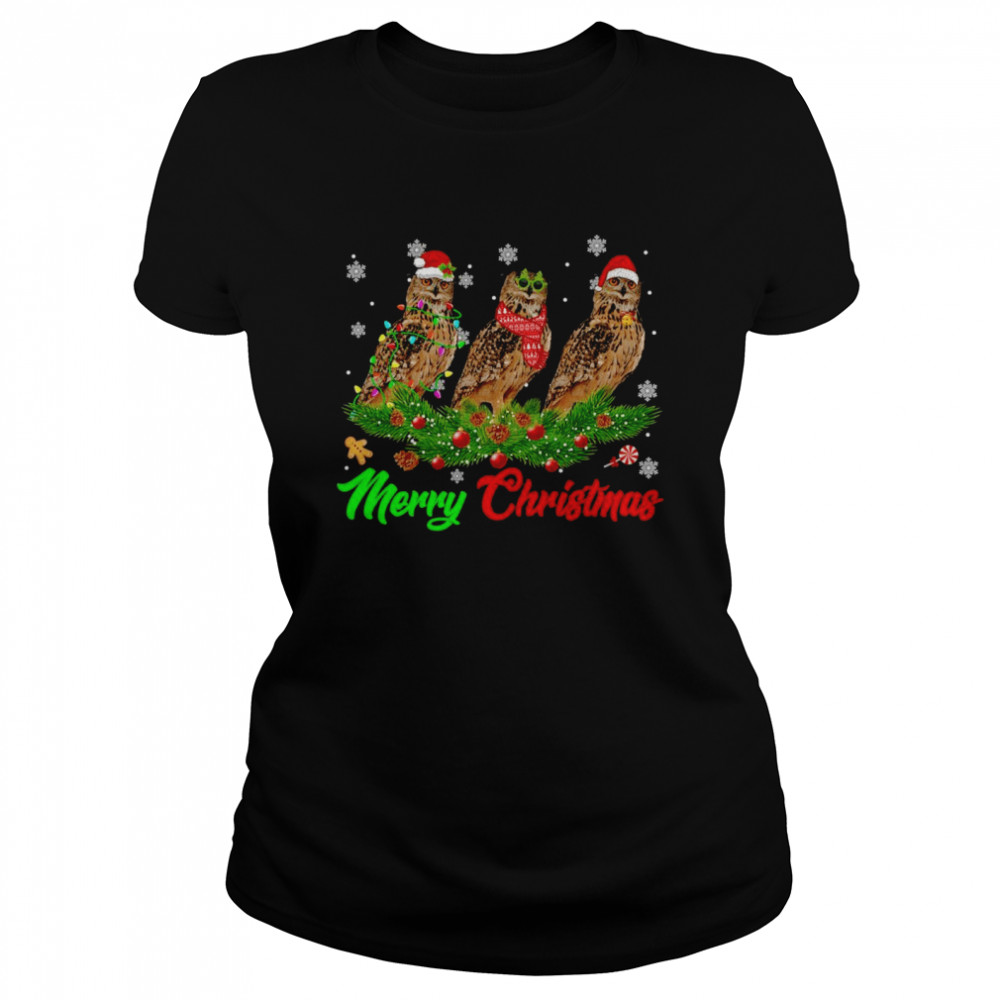Christmas Pajama Owl Hat Santa Xmas Lights  Classic Women'S T-Shirt