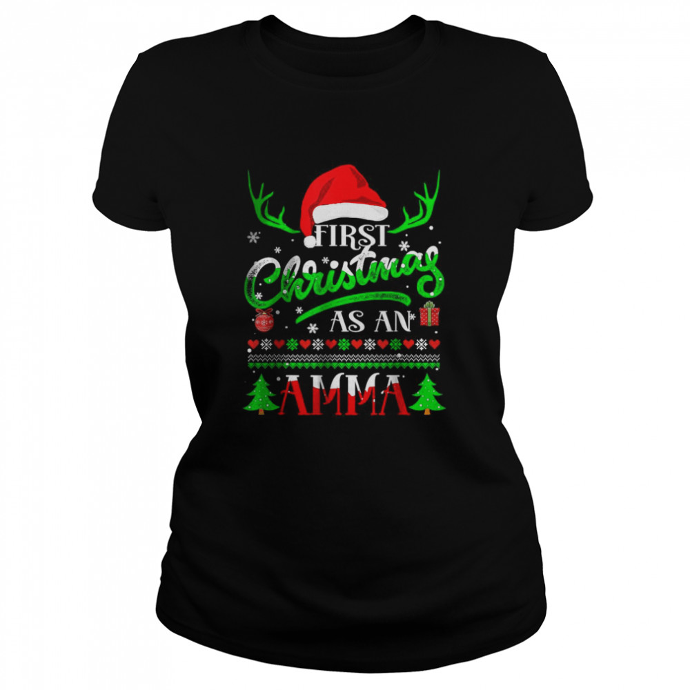 First Christmas As A Amma  Santa Hat Ugly Xmas 2021  Classic Women'S T-Shirt