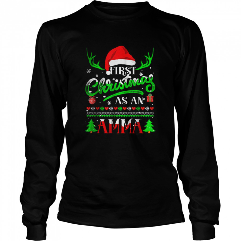 First Christmas As A Amma  Santa Hat Ugly Xmas 2021  Long Sleeved T-Shirt