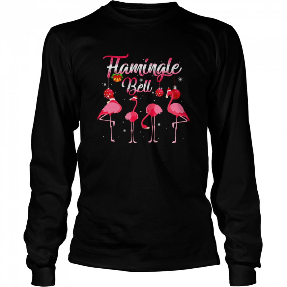 Flamingle Bell Pink Flamingo Christmas Shirt Long Sleeved T-Shirt
