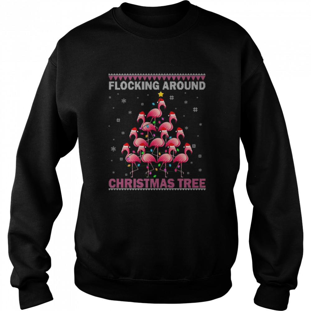 Flocking Around The Christmas Tree Flamingo Ugly Christmas  Unisex Sweatshirt