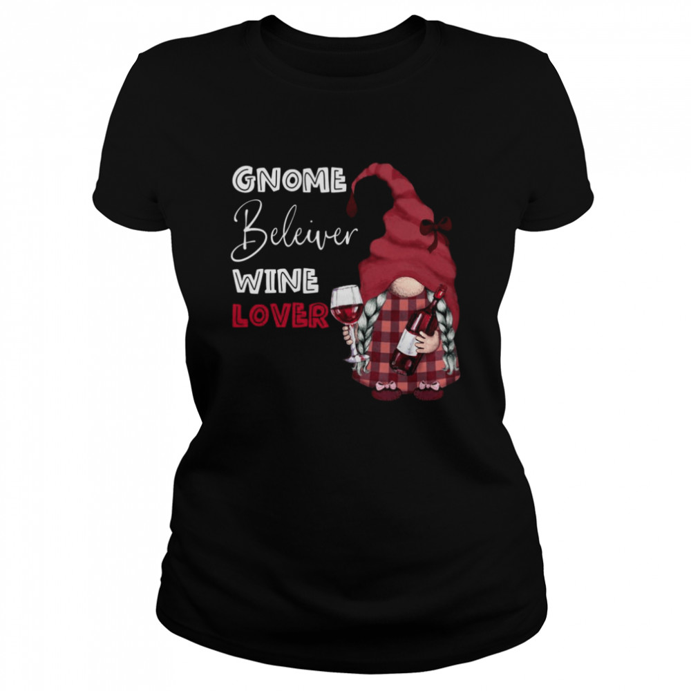 Gnome Believer Wine Tomte Scandinavian Garden Gnome Classic Womens T Shirt