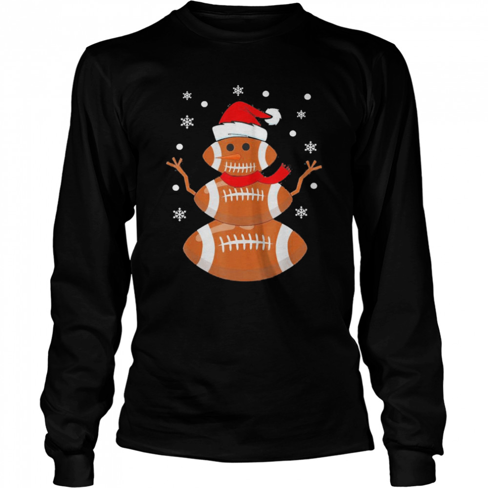 Christmas Football Snowman Football Christmas Sweater  Long Sleeved T-shirt