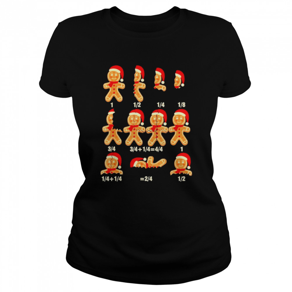 Christmas Math Teacher Equation Gingerbread With Santa Hat T- Classic Women'S T-Shirt
