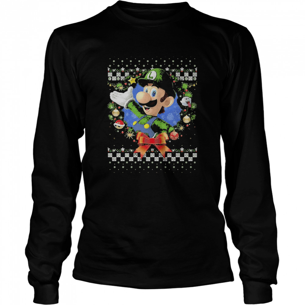 Luigi Faux Ugly Christmas Sweater Nintendo  Long Sleeved T-Shirt
