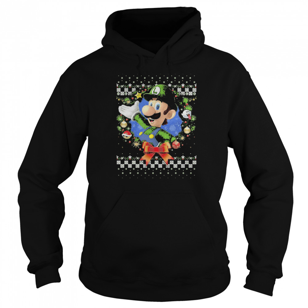 Luigi Faux Ugly Christmas Sweater Nintendo  Unisex Hoodie