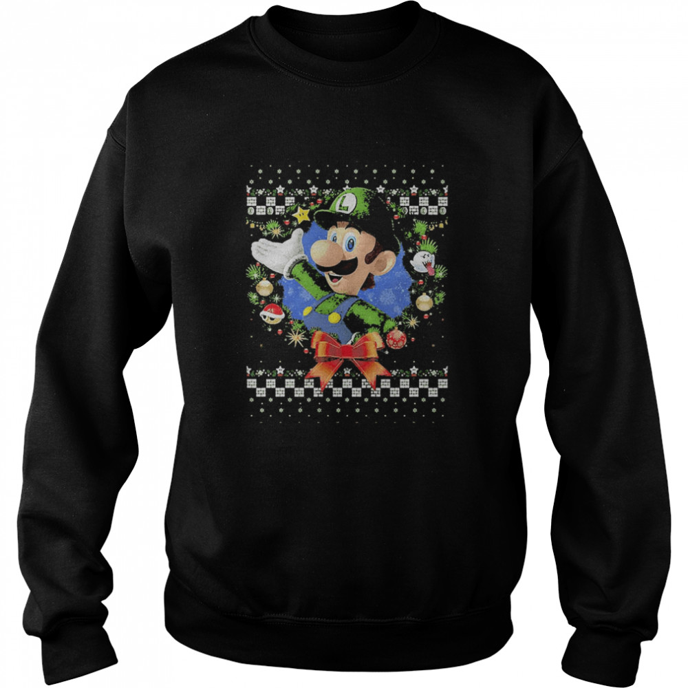 Luigi Faux Ugly Christmas Sweater Nintendo  Unisex Sweatshirt