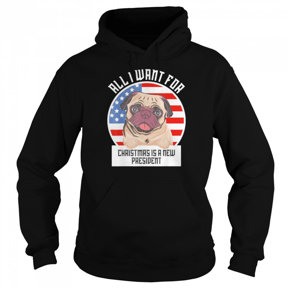 Pug Dog All I Want For Christmas Is A New President Anti Biden America Flag Vintage  Unisex Hoodie