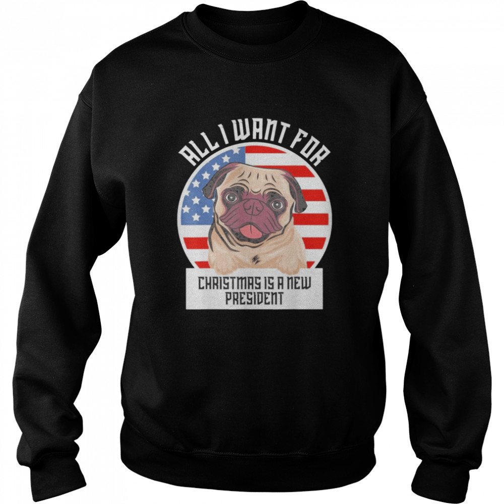 Pug Dog All I Want For Christmas Is A New President Anti Biden America Flag Vintage  Unisex Sweatshirt