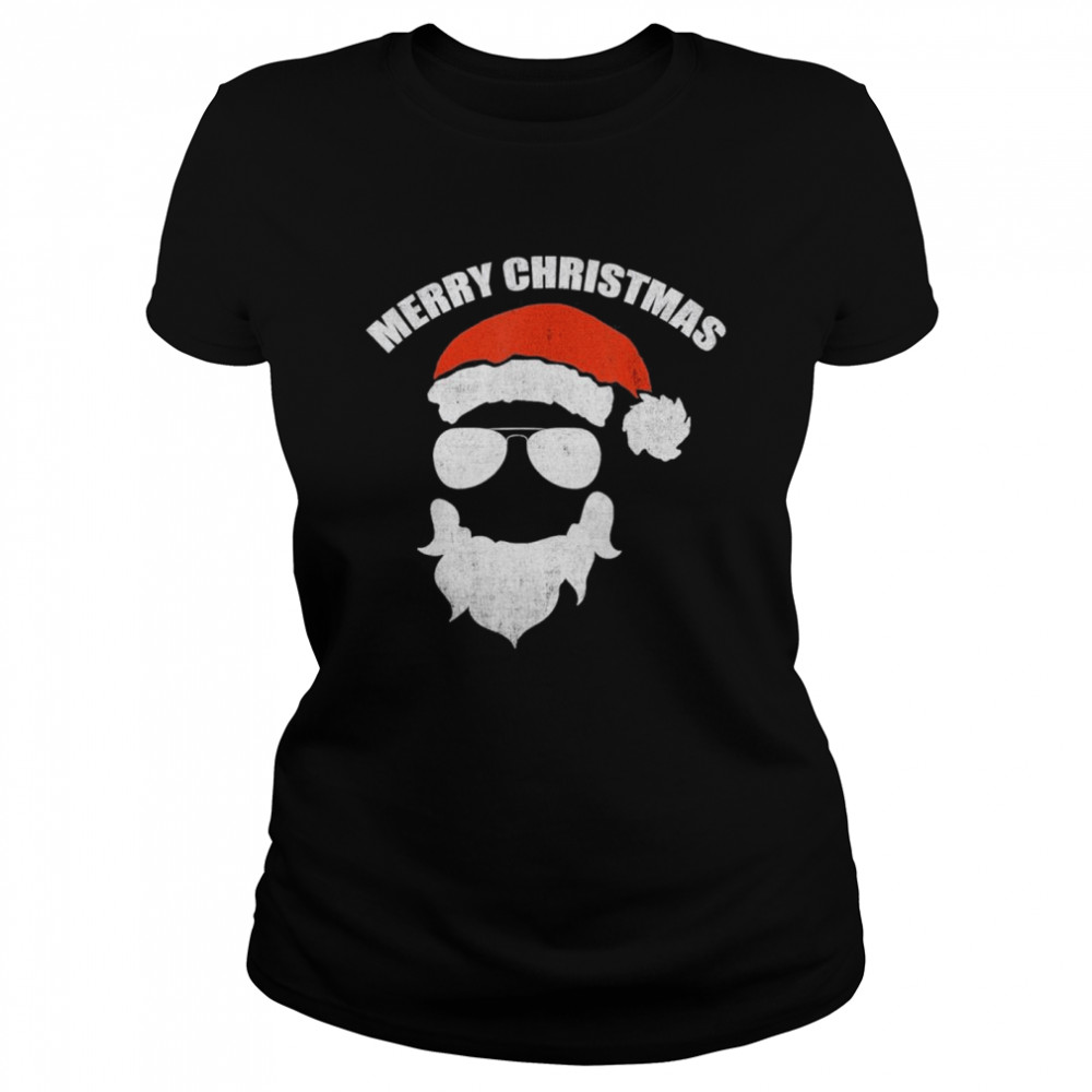 Santa Claus Face Sunglasses With Hat Beard Christmas T Classic Womens T Shirt