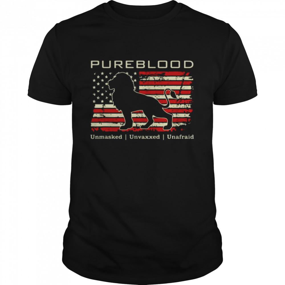 Lion Pureblood Unmasked Unvaxxed Unafraid American Flag  Classic Men's T-shirt