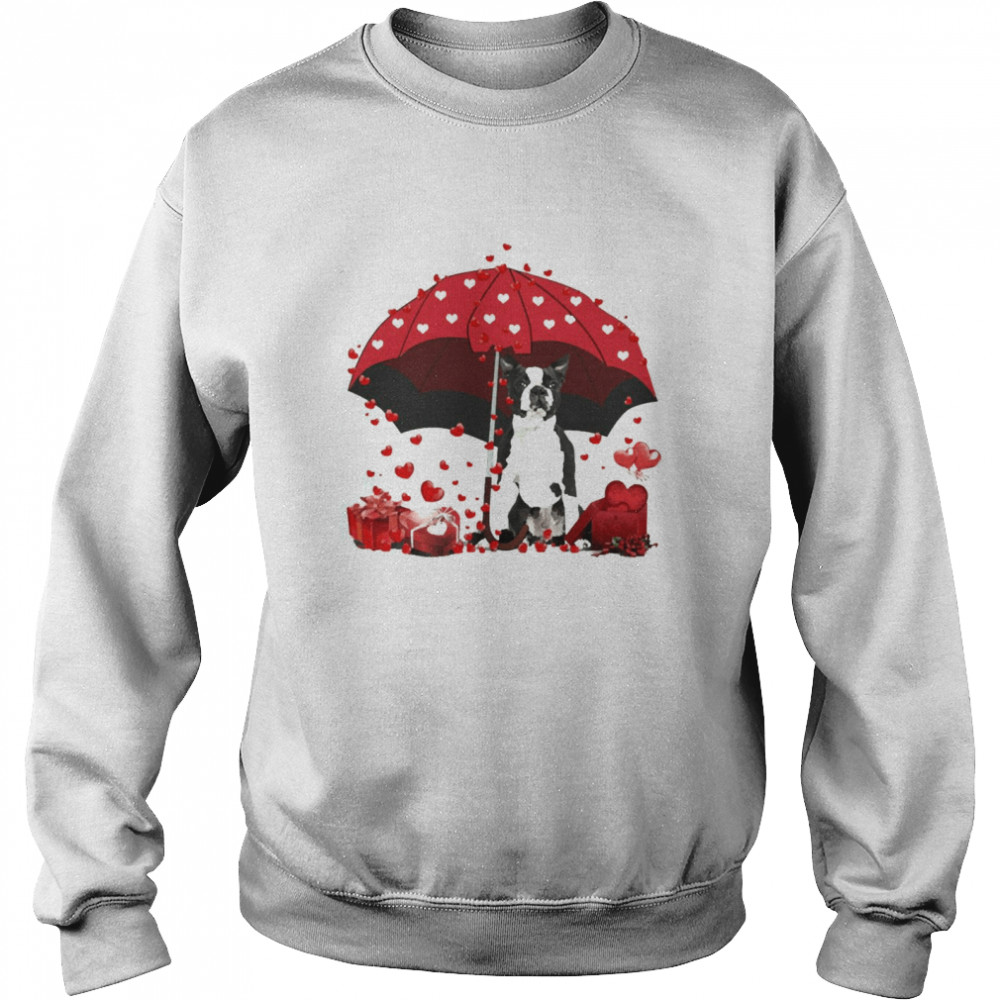 Loving Red Umbrella Black Boston Terrier Christmas Sweater  Unisex Sweatshirt