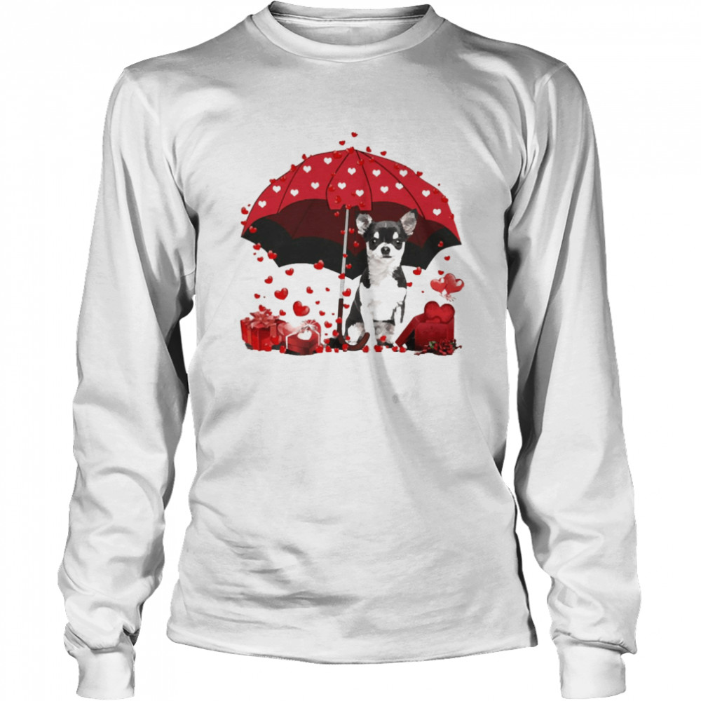Loving Red Umbrella Black Chihuahua Christmas Sweater  Long Sleeved T-Shirt