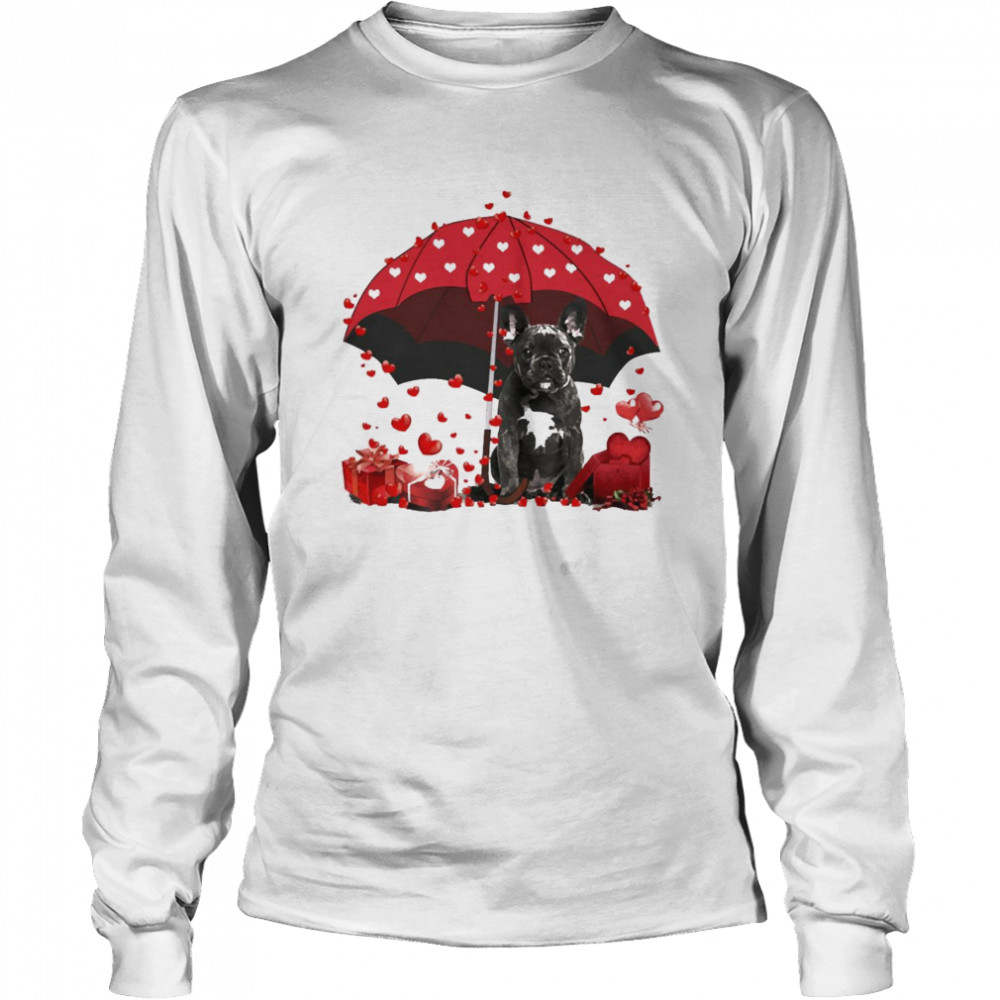 Loving Red Umbrella Black French Bulldog Christmas Sweater  Long Sleeved T-Shirt