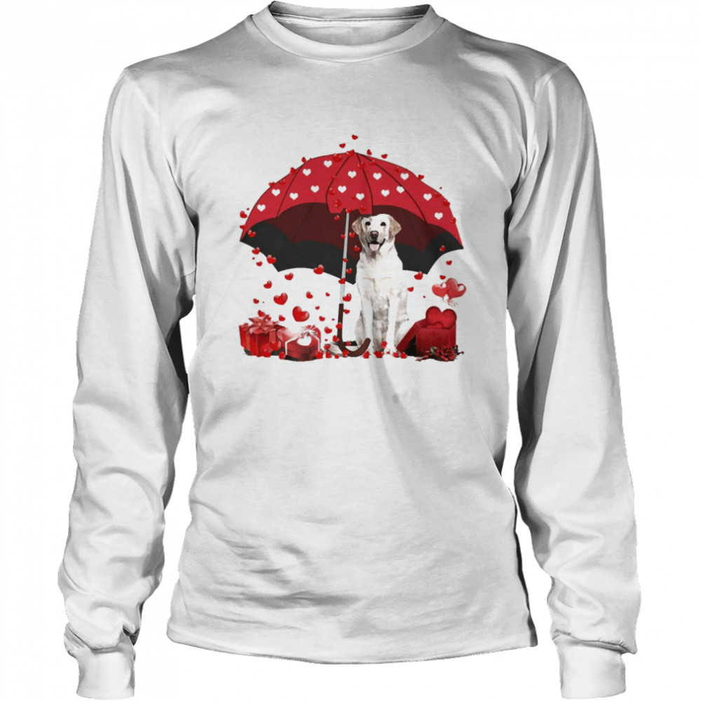 Loving Red Umbrella Yellow Labrador Christmas Sweater  Long Sleeved T-Shirt