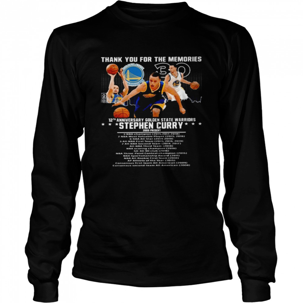 Thank You For The Memories 12Th Anniversary Golden State Warriors Stephen Curry Shirt Long Sleeved T-Shirt