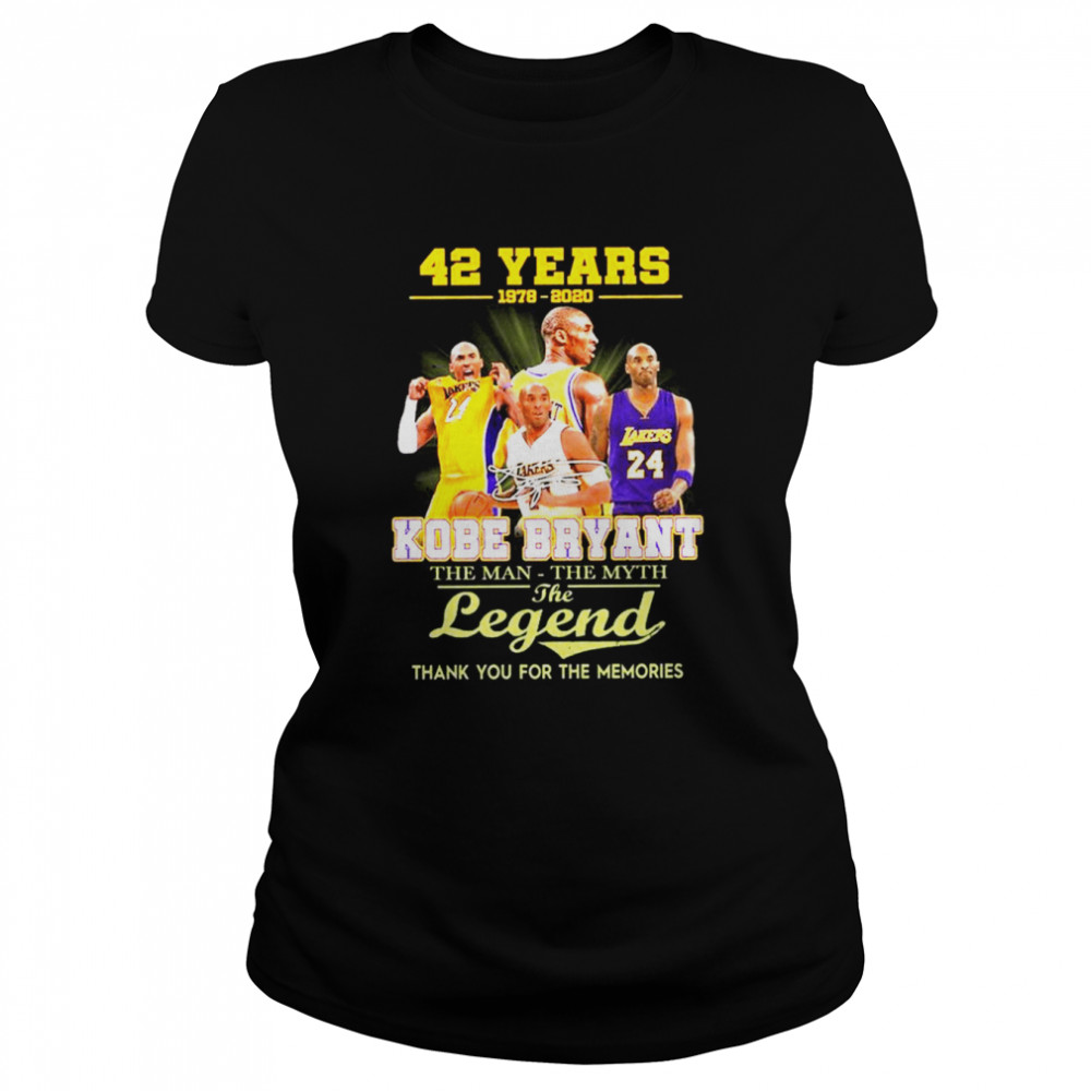 42 Years 1978 2020 Kobe Bryant The Man The Myth The Legends Signatures Thank Classic Womens T Shirt