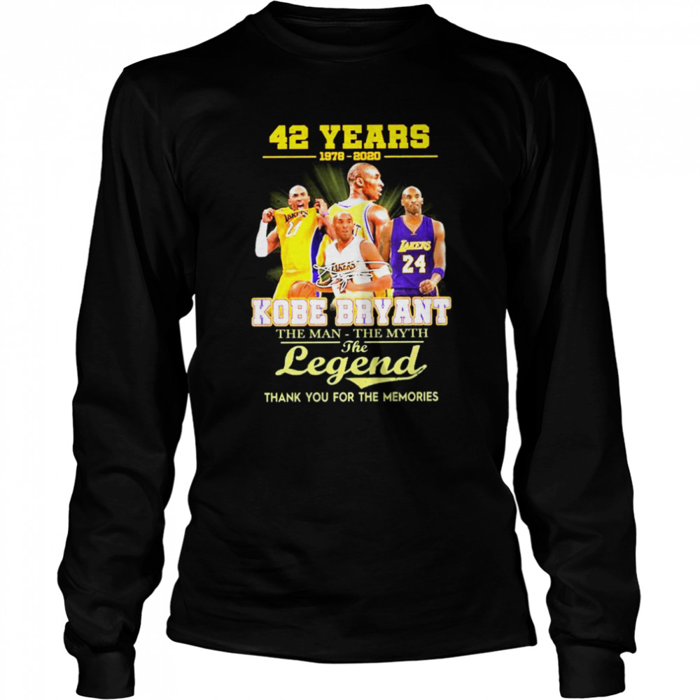 42 Years 1978 2020 Kobe Bryant The Man The Myth The Legends Signatures Thank Long Sleeved T Shirt