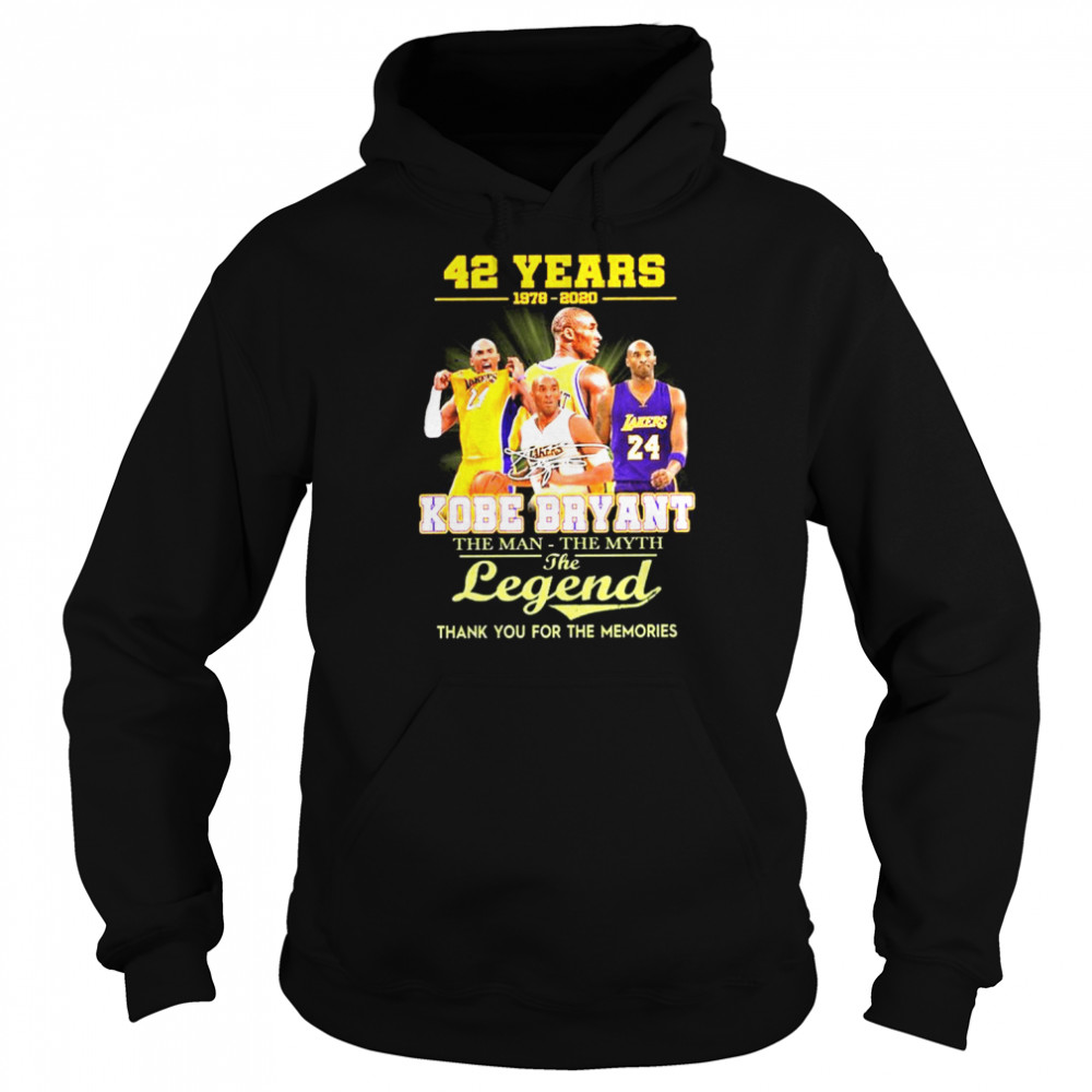 42 Years 1978 2020 Kobe Bryant The Man The Myth The Legends Signatures Thank  Unisex Hoodie