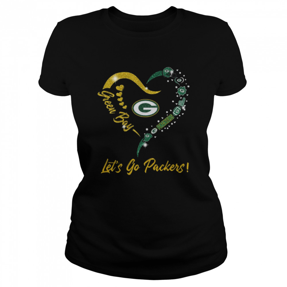 Green Bay Packers Logo Heart Lets Go Packers Classic Womens T Shirt