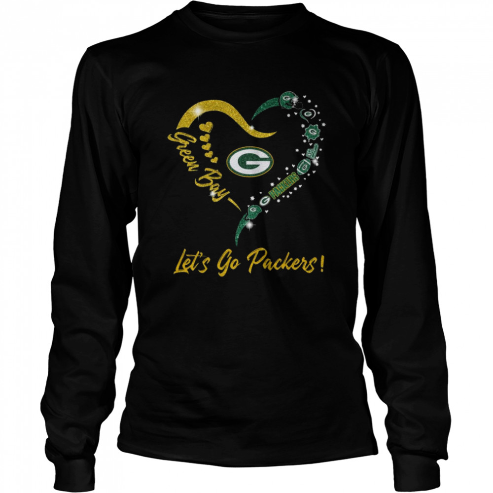 Green Bay Packers Logo Heart Lets Go Packers Long Sleeved T Shirt