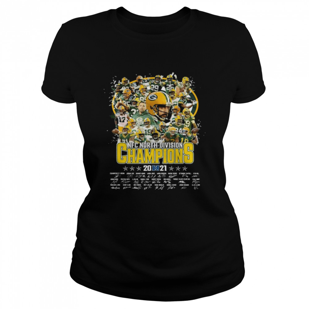 Green Bay Packers Teams 2021 Nfc North Division Champions Signatures Thanks  Classic Women'S T-Shirt