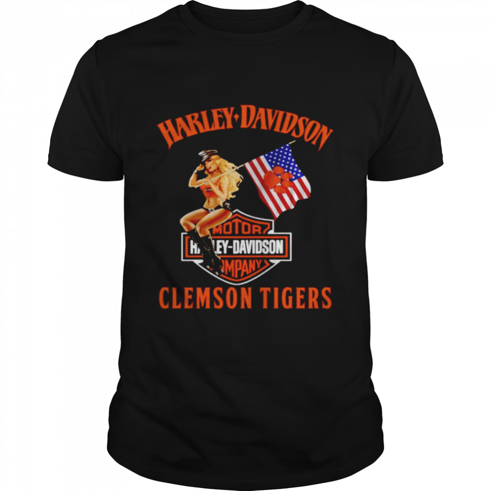 Harley Davidson Clemson Tigers American flag shirt Classic Men's T-shirt