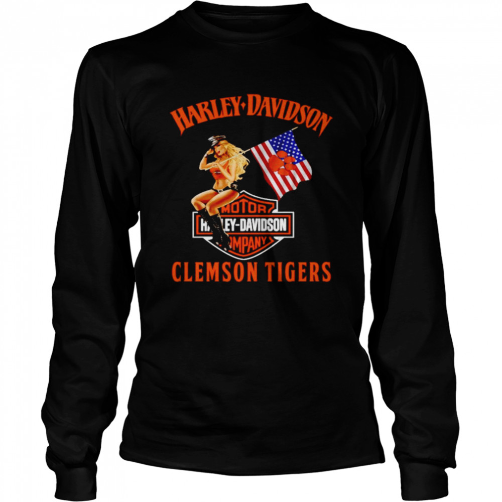 Harley Davidson Clemson Tigers American Flag Shirt Long Sleeved T-Shirt
